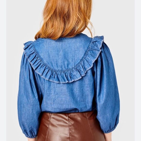 Cartolina Mabel Chambray ruffle Yoke Top NWOT - Picture 2 of 5